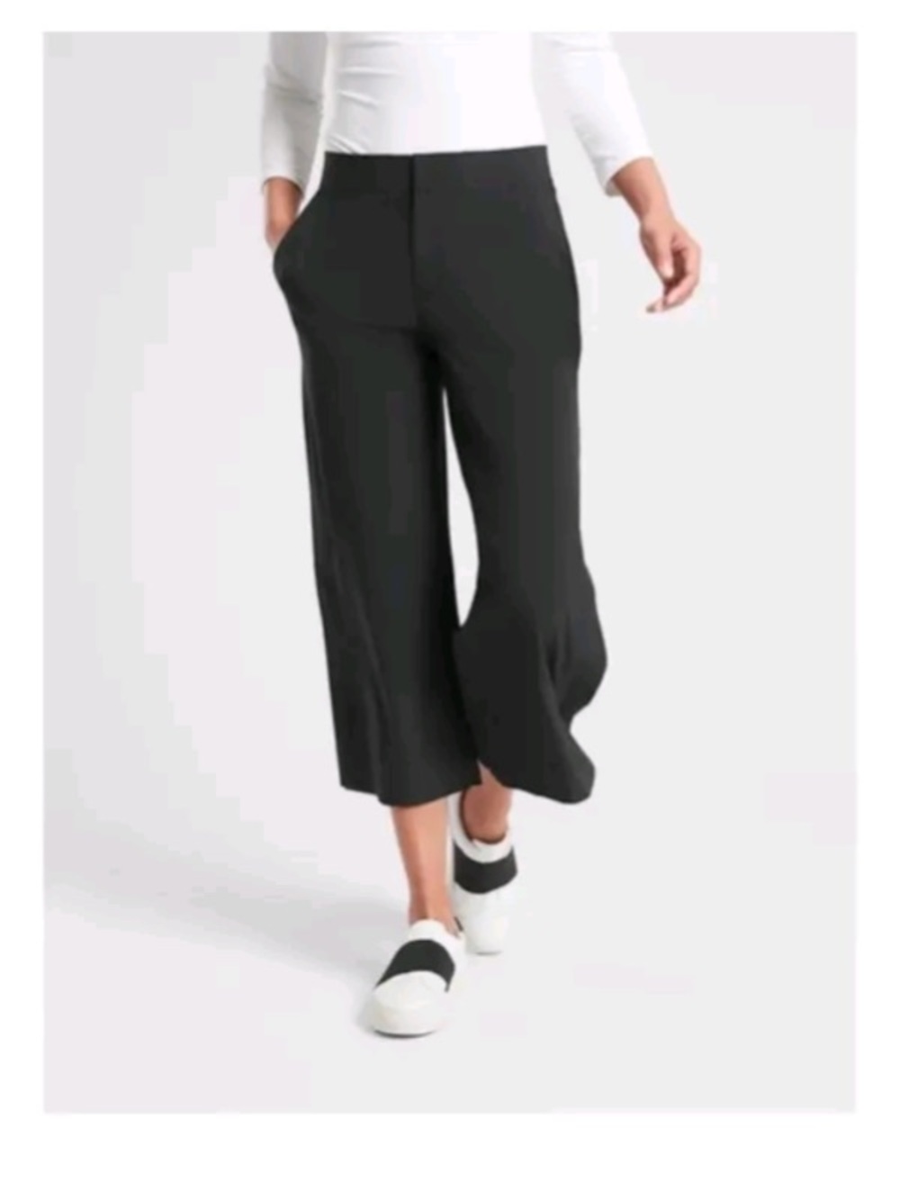 Athleta Tribeca Black Wide-Leg Cropped Snap Hem Pants